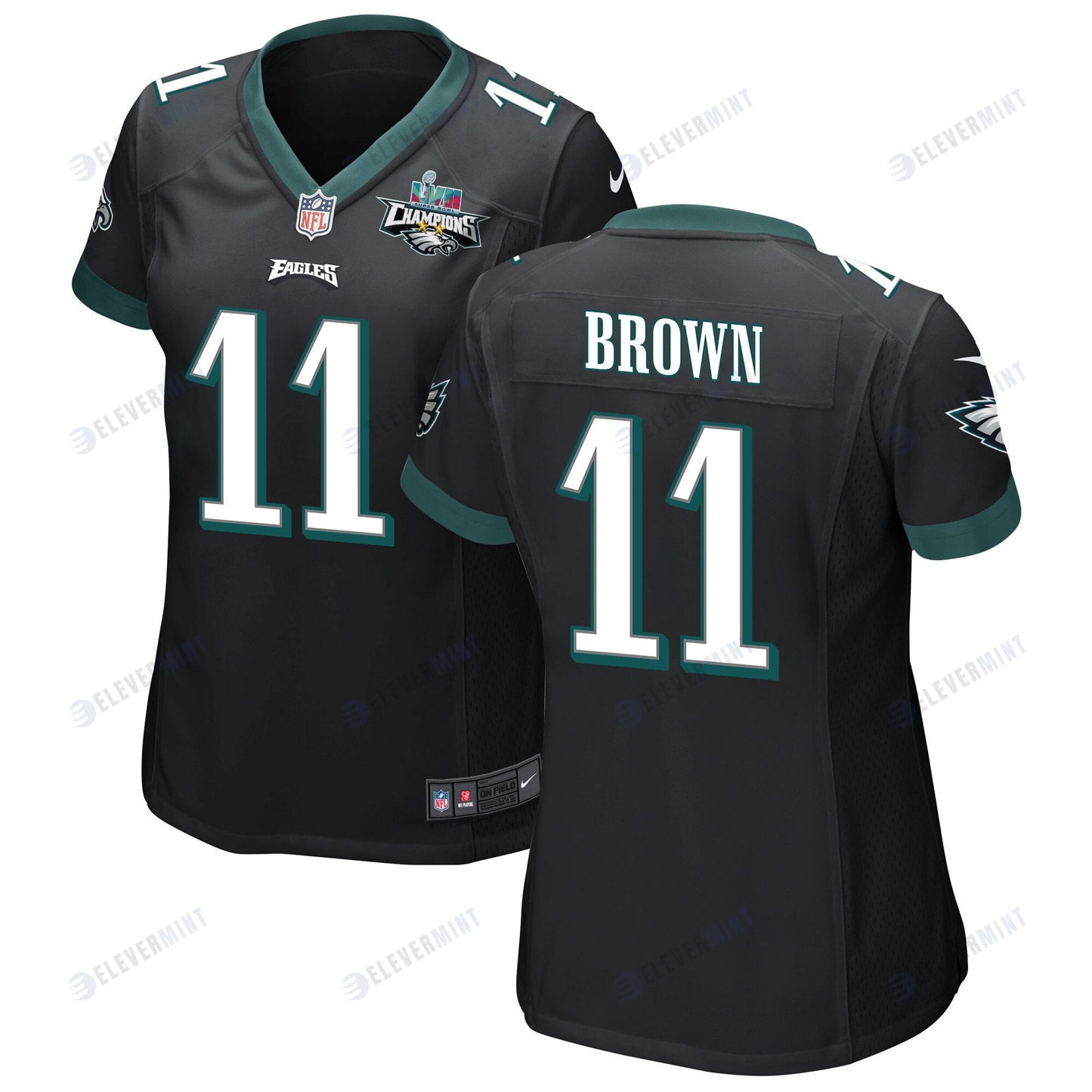 A.J. Brown 11 Philadelphia Eagles Super Bowl LVII Champions 2 Stars Women Game Jersey - Black